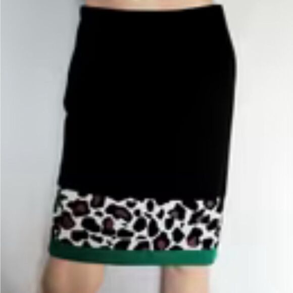 Dresses & Skirts - MARCCAIN Marc Cain Black and Leopard‎ Print Pencil Skirt Size 1 Green Trim